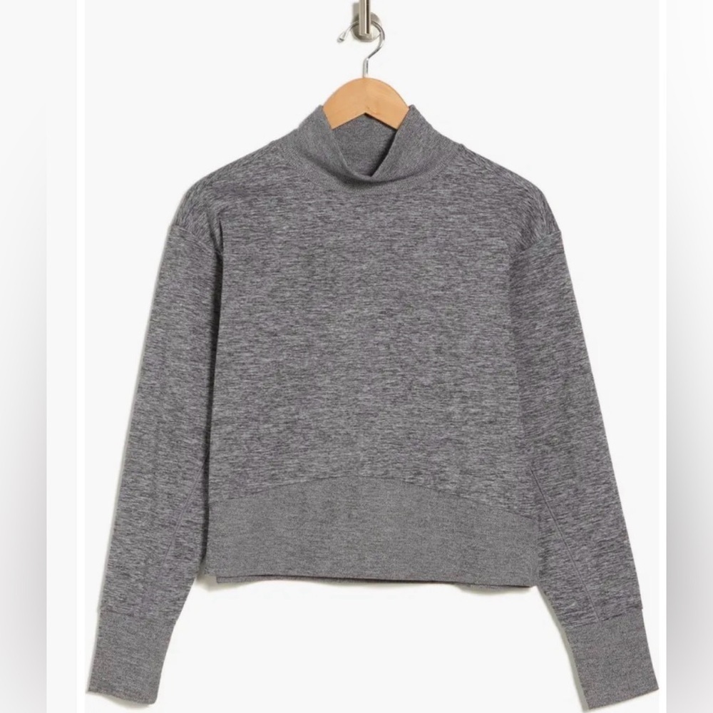 Zella Gray Downtown Mock Neck Brushed Jersey Crop Sweatshirt Womens Medium NWT